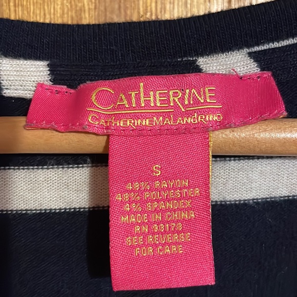 •CATHERINE MALANDRINO•NAVY & WHITE STRIPE OVERSIZED SHORT SLEEVE TUNIC TOP SMALL - Picture 5 of 6